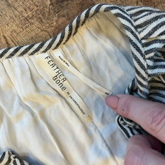 Feather Bone Anthropologie Lindsey Grey White Striped Embroidered Dress XSP - Picture 6 of 11